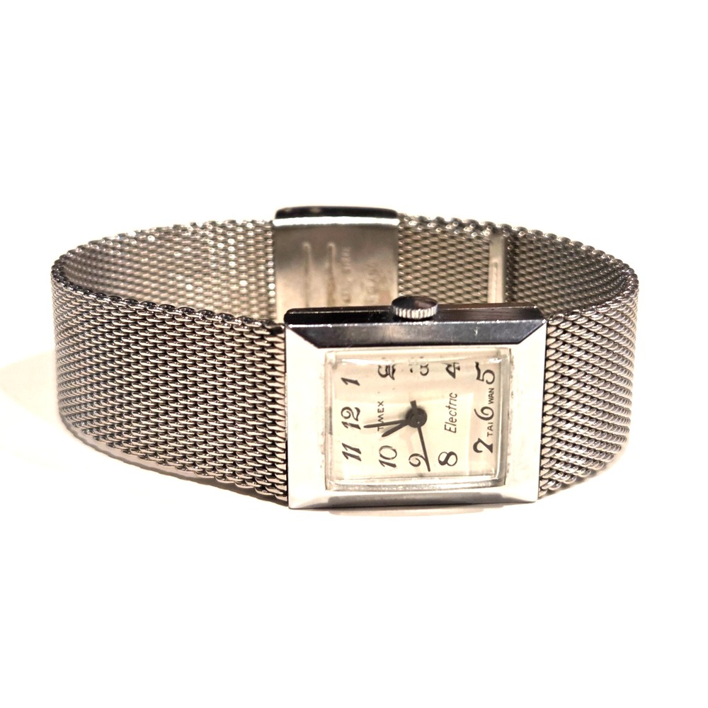 Timex Electric Watch Rectangular Case Silver Mesh Band 7.0 Inch -Ladies UNTESTED